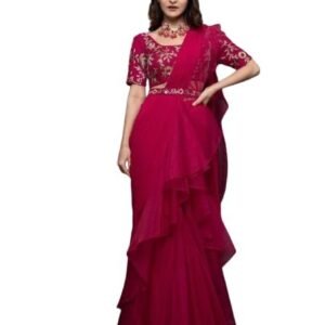 infabzon Ready To Wear Lehenga Saree & Belt Set For Women Bollywood Style Apple Organza Silk Fabric On Fully Stitched Embrodery Sequance Work