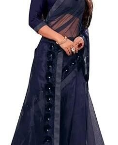 JS Clothing Mart Women's Dailywear Georgette Stone Work Saree with Border & All-Over Stone Embellishments – Wedding Saree