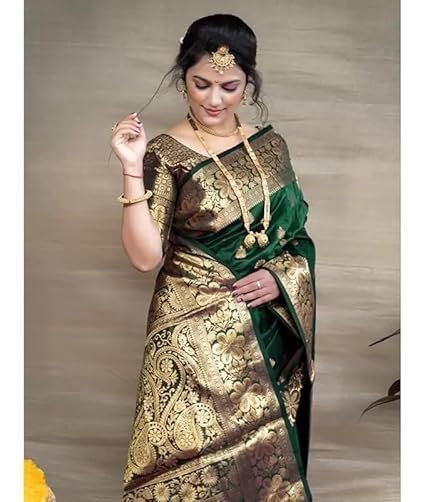 C J Enterprise Women's Pure Kanjivaram Silk Saree Soft Banarasi Style Wedding With Blouse Piece - Image 2