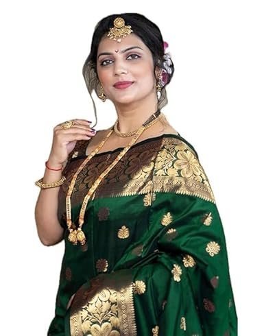C J Enterprise Women's Pure Kanjivaram Silk Saree Soft Banarasi Style Wedding With Blouse Piece
