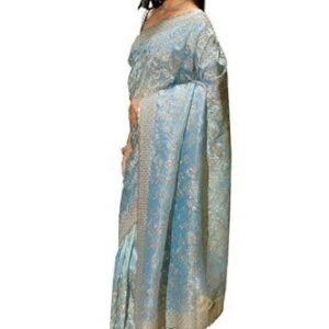 Soch Womens Powder Blue Organza Embroidered Saree
