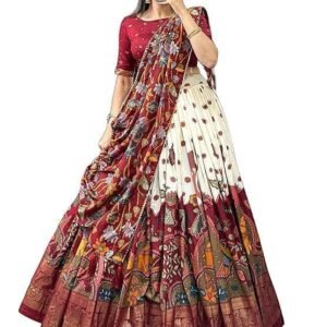 Jay Varudi Creation Women's Tussar Silk Lehenga Choli Set | Patola Print with Foil Work | Unstitched Blouse | Designer Ethnic Wear for Navratri, Wedding, Festival & Party