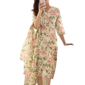 ANNI DESIGNER Women's Rayon Blend Straight Printed Kurta with Pant & Dupatta