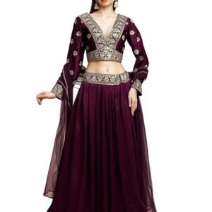 madhuram textiles womens' Lehenga And Choli Shimmer Jari With Dupatta Net With Embroidery Work Set(M-2493 Maroon)