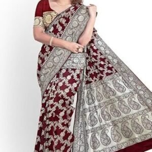 AKAYA KASHI Women's Banarasi Silk Jangla Saree With Unstitched Blouse