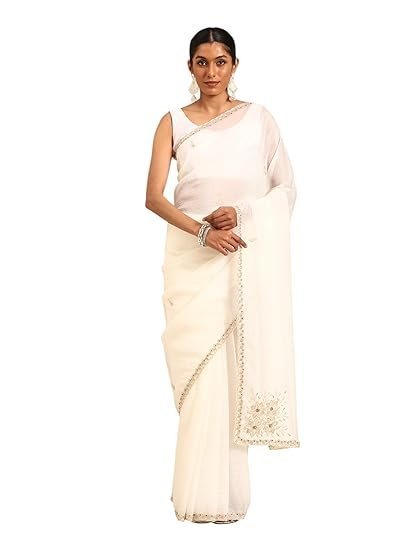 MOHEY Women's Crepe Moti Work|Zari Saree