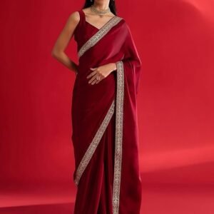 AKHILA Women's Satin Solid Saree With Unstitched Blouse
