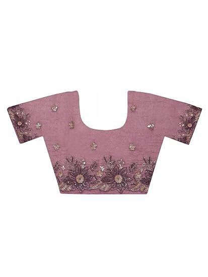 Dress & Dazzle Women’s Dusty Mauve Crepe Organza Saree with Sequins & Cutdana Embellished Border and Pallu - Image 3