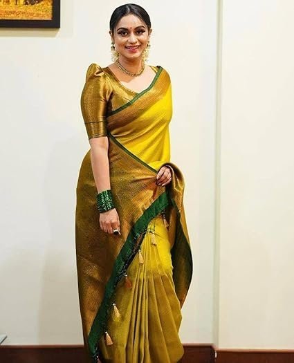 Women's Fancy Banarasi Kanjivaram Art Silk Saree with Blouse Pieces||Yellow Coloured Kanjivaram Saree|| AZ-YS-OG-YUKTI YELLOW - Image 3