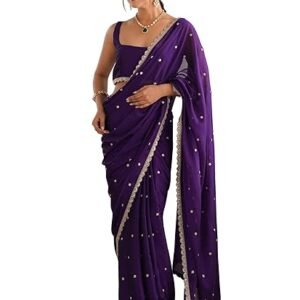 AKHILAM Women's Pure Georgette Embroidered Saree