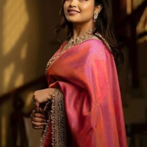 AKHILA Women's Tissue Lace Work Saree with Unstitched Blouse Piece