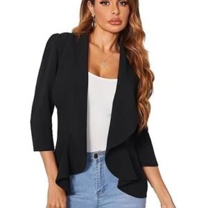 KOTTY Women's Lightweight Open Front Blazer – Draped Waterfall Longline Blazer Style