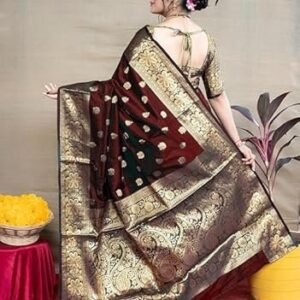 vCj Enterprise Women's Pure Soft Kanjivaram Silk Saree For Wedding Banarasi Style Sari With Blouse Piece (Vruksh-50)