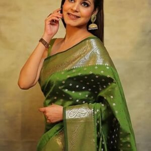 BC J Enterprise Women's Banarasi Saree Pure Kanjivaram Style Silk Saree With Blouse Piece for Wedding (KeriButti-51)
