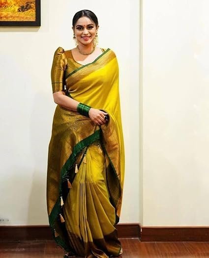 Women's Fancy Banarasi Kanjivaram Art Silk Saree with Blouse Pieces||Yellow Coloured Kanjivaram Saree|| AZ-YS-OG-YUKTI YELLOW - Image 4