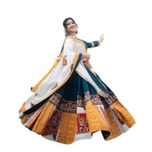 Women Muslin Cotton Printed With Real Mirror Work Lehenga Choli For Women with Dupatta Set Semi-stitched Lehenga || Free Size Available