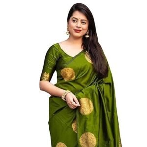 J Enterprise Womens Pure Banarasi Soft Silk Saree Kanjivaram Style Sarees With Blouse Piece For Wedding (KeriGola-51)