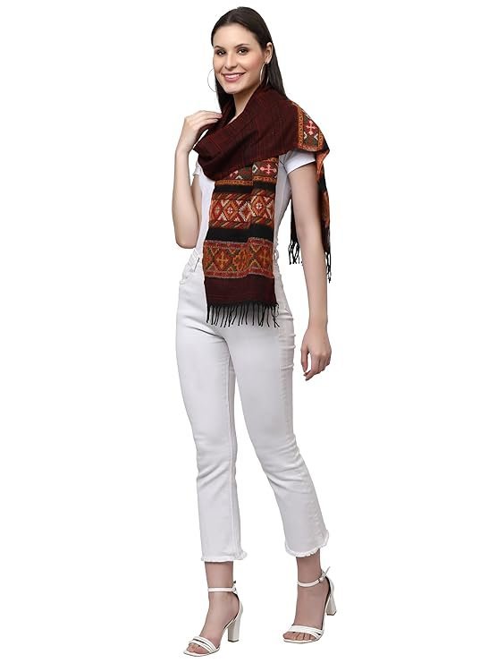 Weavers Villa Acro Wool Women's Muffler (MF-902,Maroon Size: 34CM X 200CM) - Image 2