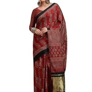 AKHIL Women's Multicolor Viscose Silk Ajrak Printed Saree With Unstitched Blouse Piece (NKSHART101_HS_Parent)