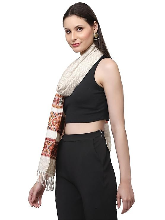 Weavers Villa Acro Wool Women's Muffler (MF-902,Cream Size: 34CM X 200CM) - Image 3