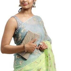 Ekasya Women Organza Floral Pattern Embroidery Work Saree With Unstitched Blouse