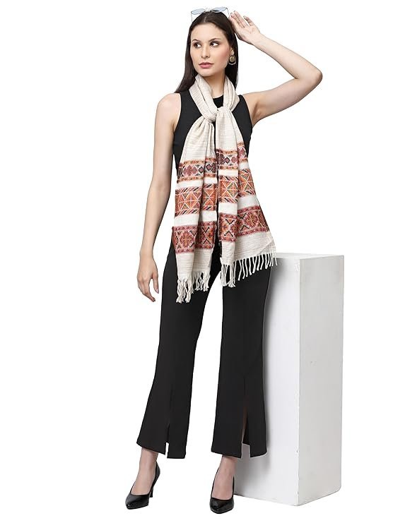 Weavers Villa Acro Wool Women's Muffler (MF-902,Cream Size: 34CM X 200CM) - Image 5