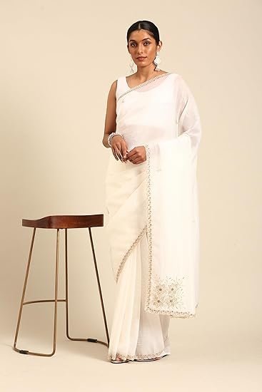 MOHEY Women's Crepe Moti Work|Zari Saree - Image 3