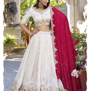 KEDARFAB Women's Chinnon Sequins Embroidered Lehenga Choli With Dupatta Set (Baarati)