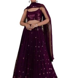 Zeel Clothing Womens Georgette Lehenga Choli Semi-Stitched Purple Wedding Girlish Latest Free Size