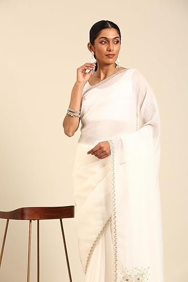 MOHEY Women's Crepe Moti Work|Zari Saree - Image 4