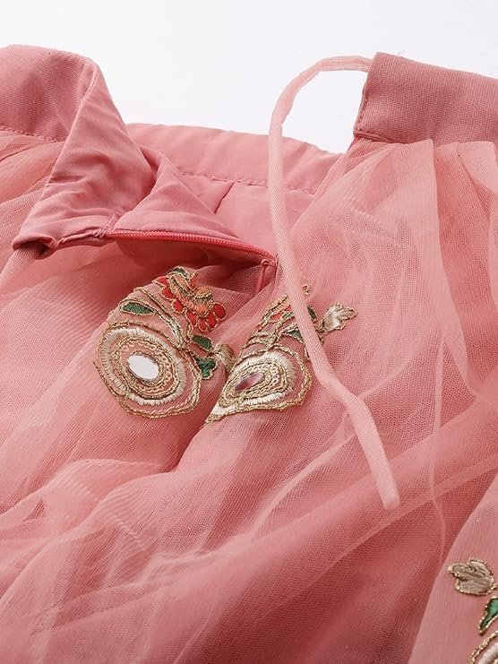 Divine International Trading Co Women's Net Embroidered Semi-Stitched Lehenga Choli with Dupatta (Peach-Wedding-Girlish-Latest-Lehenga; Free Size;7315) - Image 2