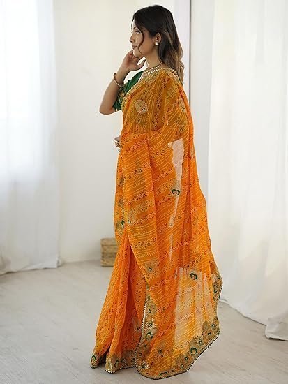 Satrani Women's Georgette Bandhani Printed Embroidery Saree - Image 3