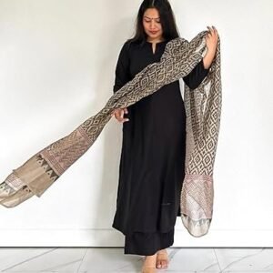 ANNI DESIGNER Women's Rayon Blend Straight Solid Kurta with Pant & Dupatta