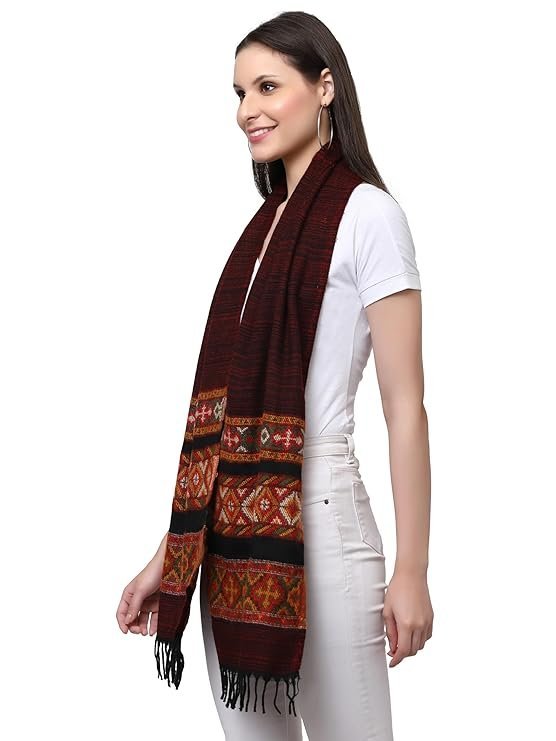 Weavers Villa Acro Wool Women's Muffler (MF-902,Maroon Size: 34CM X 200CM) - Image 4
