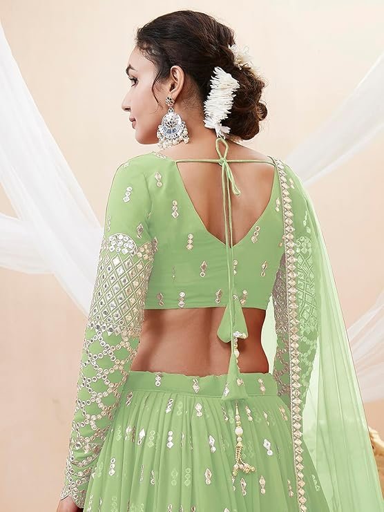 Zeel Clothing Women's Georgette Embroidered Fabric Sequins Zari Embroidered Semi-Stitched Lehenga Choli With Dupatta (300-Wedding-Bridal--New-Stylish) - Image 2