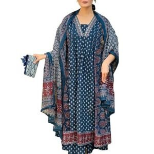 GoSriKi Women's Anarkali Kurta Set with Dupatta Pure Cotton Suits for Women with Dupatta | Suit Set for Women Cotton | Ajrakh Print 3 Pcs Ethnic Wear