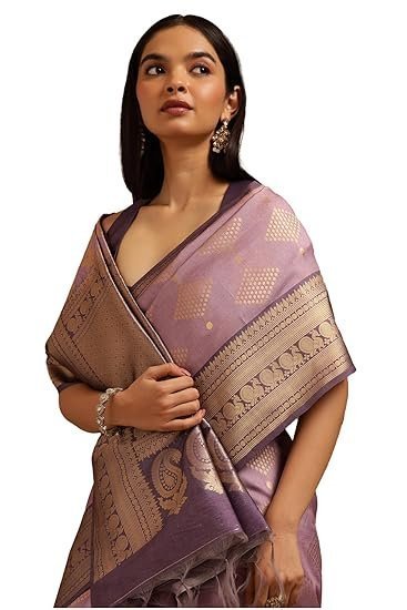 Soch Womens Lavender Tussar Zari Woven Saree With Zari Woven