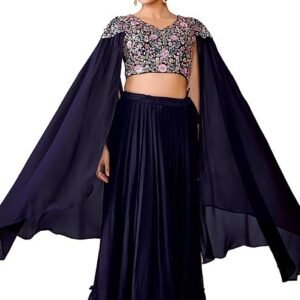 madhuram textiles womens' Lehenga And Choli Star Georgette With Embroidery Bids Work Set(M-2533 Navy Blue)