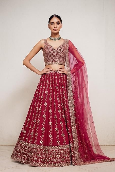 Designer Pink Net Embroidered Lehenga Choli with Dupatta for Women (Pink) - Image 6