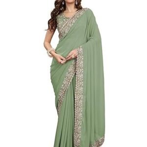 Women's Georgette Embroidery Sequin Work Saree with Unstitch Blouse Piece