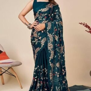 SGF111 Women's Rangoli Silk Embroidery Work Saree With Blouse Piece (Rama Blue)