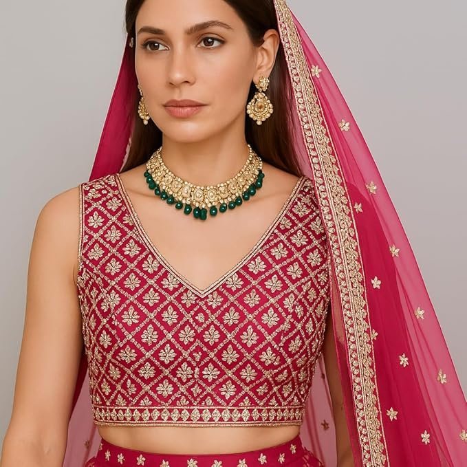 Designer Pink Net Embroidered Lehenga Choli with Dupatta for Women (Pink) - Image 2