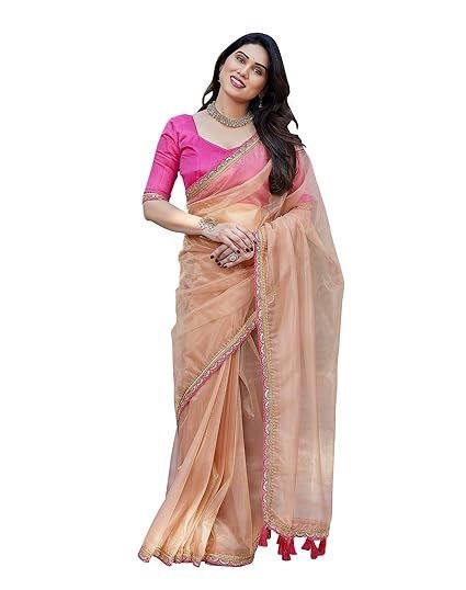 Yashika Women's New Bollywood Soft Tissue Silk Saree With Blouse Material