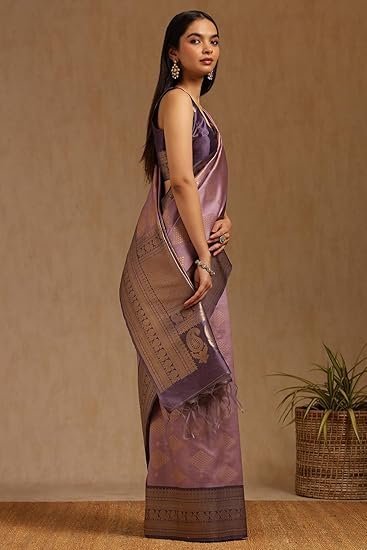 Soch Womens Lavender Tussar Zari Woven Saree With Zari Woven - Image 4