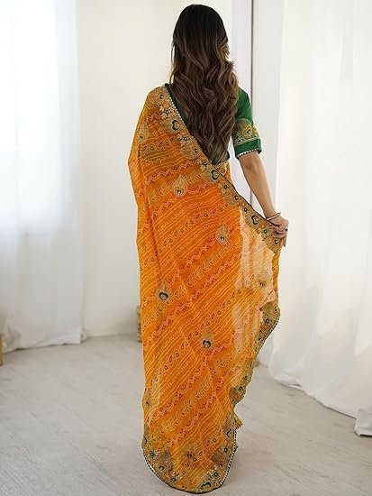 Satrani Women's Georgette Bandhani Printed Embroidery Saree - Image 4