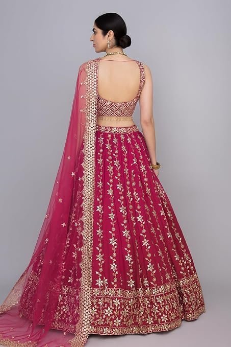 Designer Pink Net Embroidered Lehenga Choli with Dupatta for Women (Pink) - Image 5