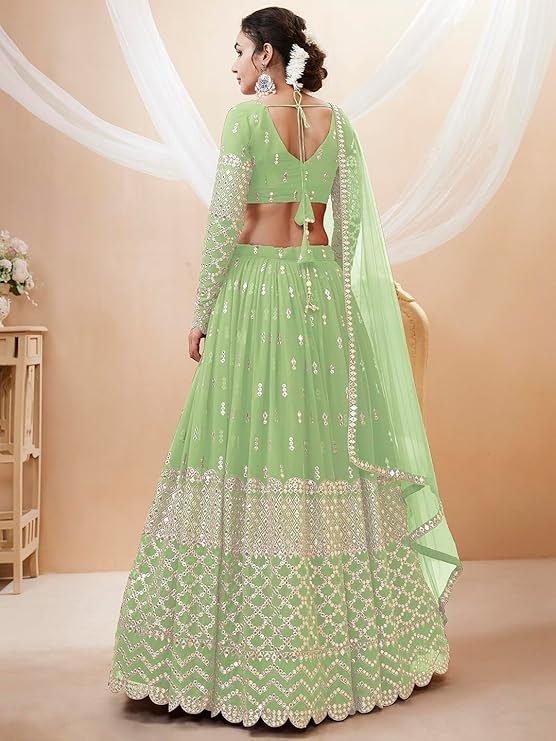 Zeel Clothing Women's Georgette Embroidered Fabric Sequins Zari Embroidered Semi-Stitched Lehenga Choli With Dupatta (300-Wedding-Bridal--New-Stylish) - Image 4