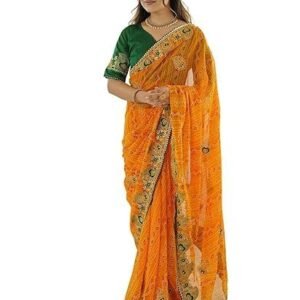 Satrani Women's Georgette Bandhani Printed Embroidery Saree