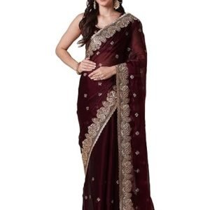 AKHILAM Women's Multicolor Organza Embroidered Saree With Unstitched Blouse Piece (MAYURI1001_AB_Parent)
