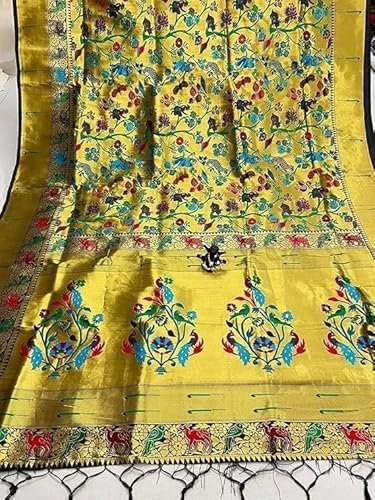 Veglari Women's Kanjivaram Pure Golden And Copper Original Hand Weving Paithani Silk Sarees - Image 4